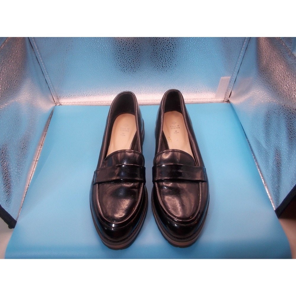 Call It Spring Womens Black Vegan Leather Lug Sole Penny Loafers Size 8